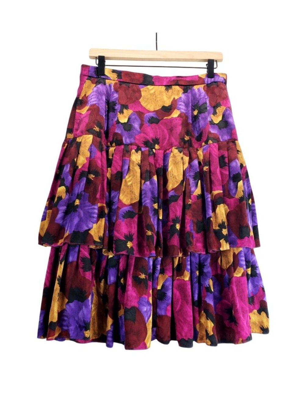 Vtg 80s Raul Blanco Floral Flouncy Silk Skirt sz12 Midi Ruffel Cocktail Career